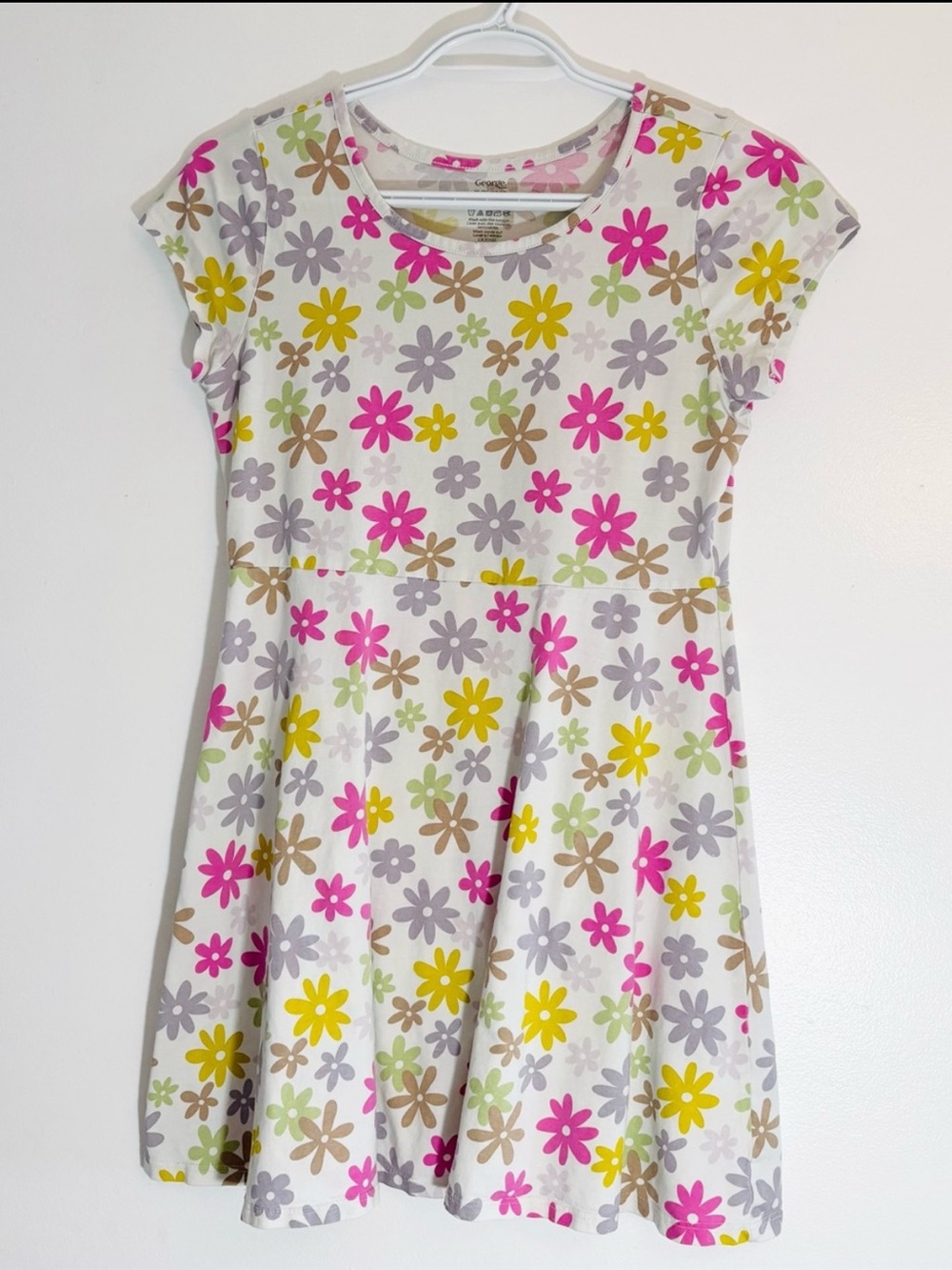 3/10$ George Girls Multicolor Floral Daisy Dress Size XL 14-16 Skater Blooming - Picture 2 of 5